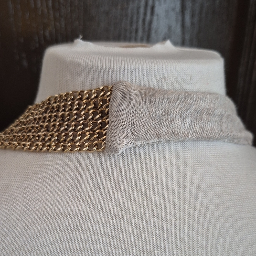 Sky Beige Halter Dress with Gold Accent - Picture 7 of 10